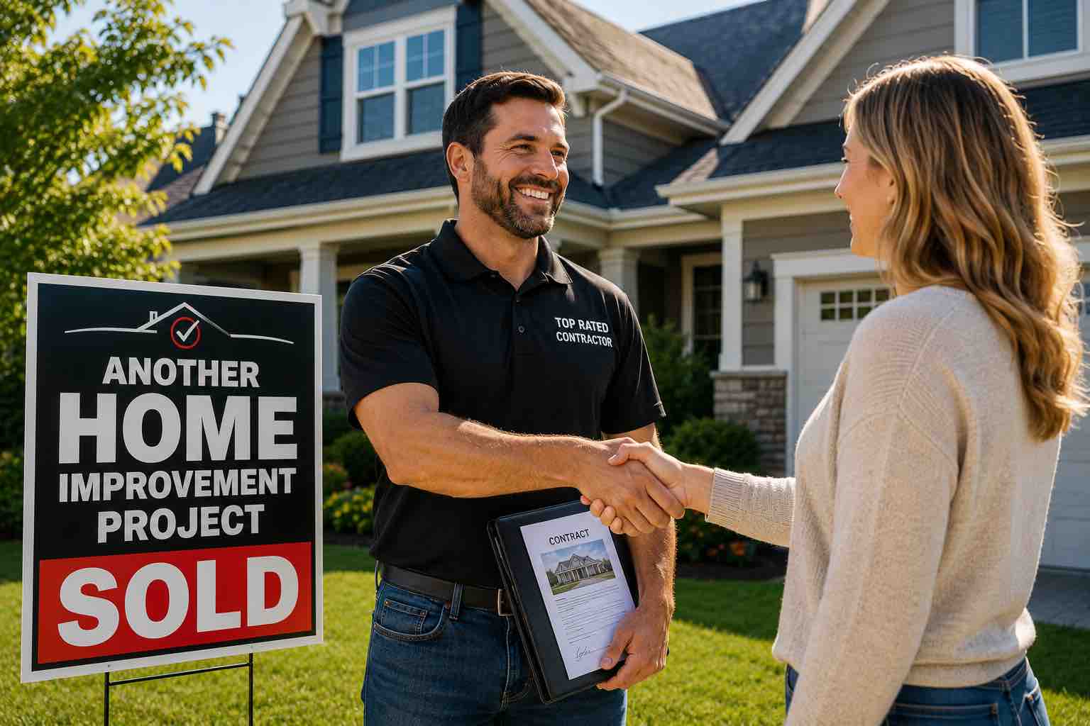 contractor closing a deal with a homeowner