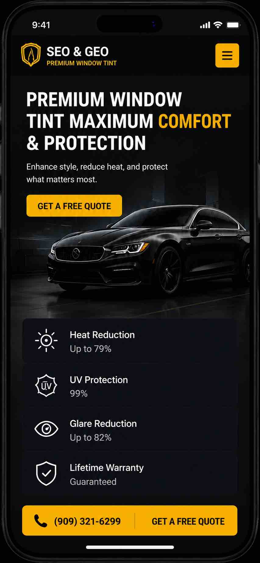 auto tint website mockup